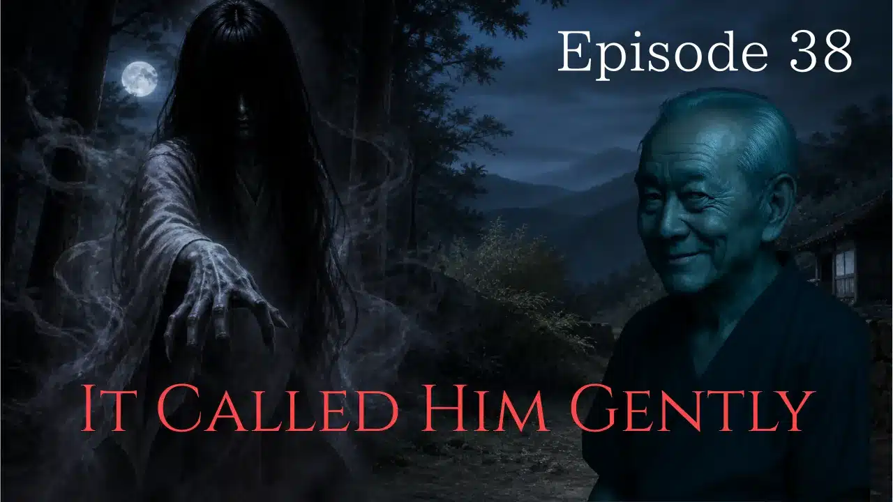 A shadowy figure reaching out in a dark mountain path while softly calling a name, suggesting a presence that lures its victim.